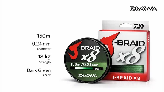 Шнур Daiwa J-Braid Х8 150m Dark Green 18.0kg 0.24mm #3.0