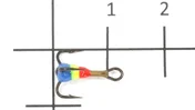 Трійники з краплею для зимової мормишки 12 / 06(RYB) * 10 Трійники з краплею для зимової мормишки 12 / 06(RYB) * 10