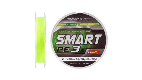 фото Шнур Favorite Smart PE 3x 150м (fl.yellow) #0.15/0.066mm 2.5lb/1.2kg 1693.10.50 | trofey.shop фото Шнур Favorite Smart PE 3x 150м (fl.yellow) #0.15/0.066mm 2.5lb/1.2kg 1693.10.50 | Трофей